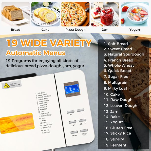 013A KBS 19-in-1 Totally Automated 2LB Bread Maker with LCD Show