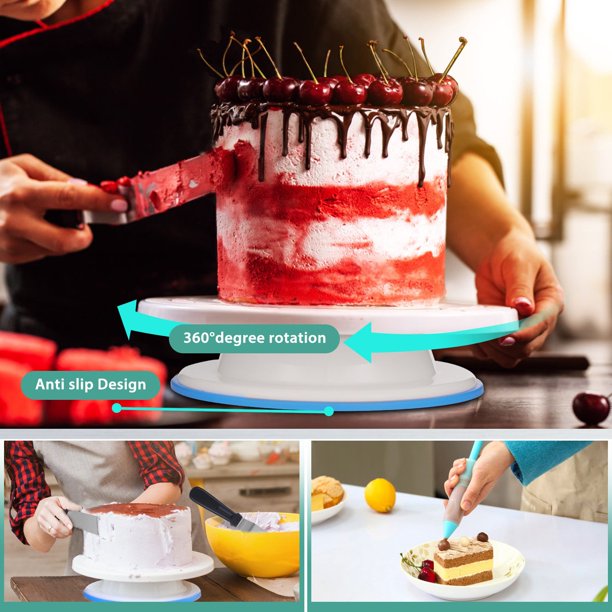 150-Piece Cake Adorning Provides Set: Contains Cupcake Adorning Equipment, Rotating Turntable Stand, Piping Nozzles and Luggage, Cake Scrapers, and Icing Spatula