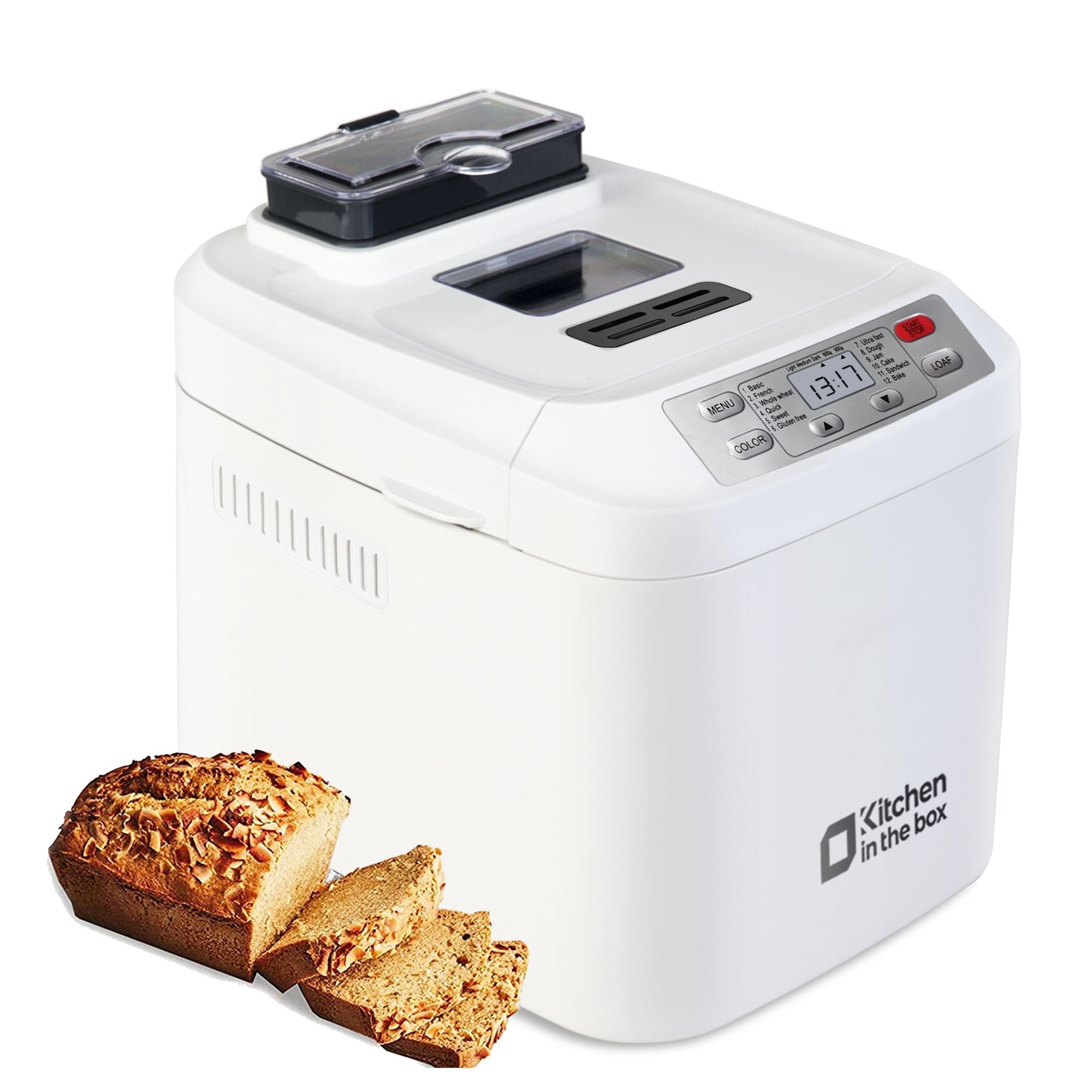 2lb Bread Machine with Computerized Fruit and Nut Dispenser, 12 Preset Choices, Gluten-Free Setting, and 13-Hour Delay Timer – White Kitchen in a Field