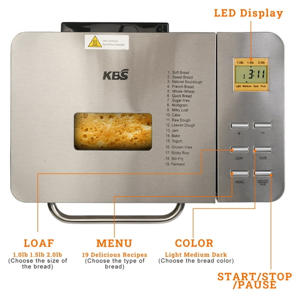 KBS 19-in-1 Totally Automated 2LB Bread Maker with LCD Show - Stainless Metal Mannequin #013