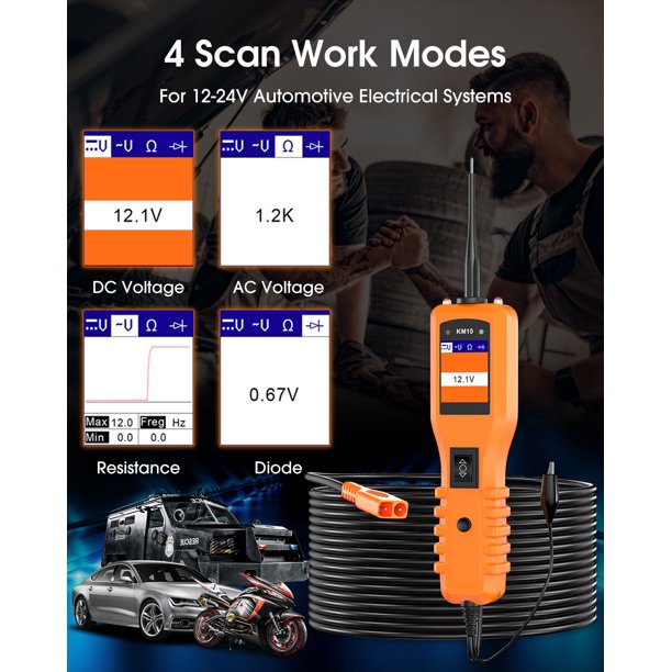 KZYEE KM10 Automotive Electrical Circuit Tester Package - Digital Voltage and Resistance Multimeter for Vehicles and Vehicles