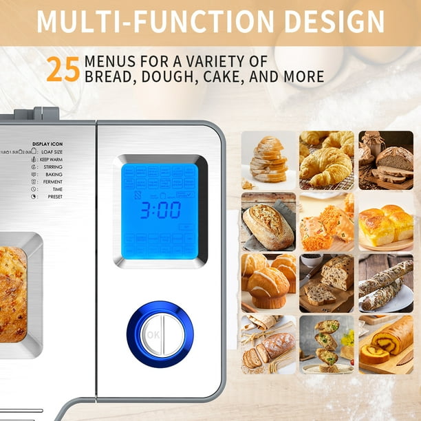 VAVSEA 25-in-1 Bread Maker – 2LB Dough and Bread Machine with Computerized Fruit and Nut Dispenser, Stainless Metal, with Reserve and Hold Heat Operate